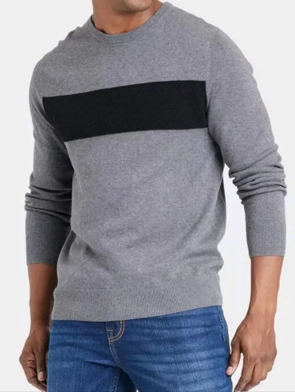 Goodfellow & Co Gray Crewneck Sweater with Black Chest Panel Size M